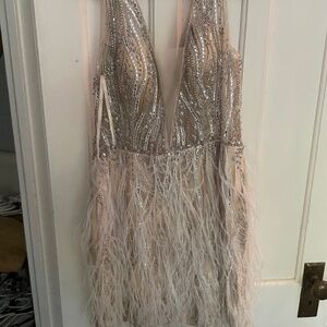 Jovani Sequin dress with ostrich feather skirt